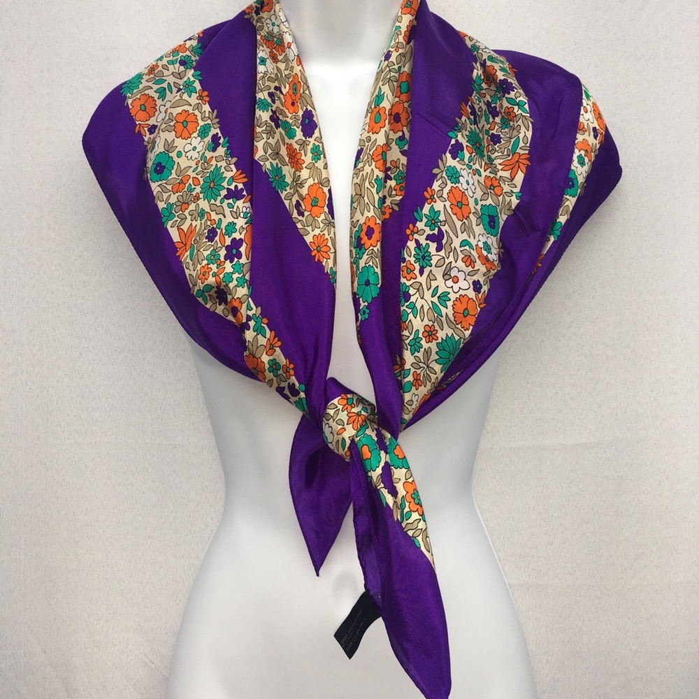 Vintage Specialty House Silk Purple Floral Scarf